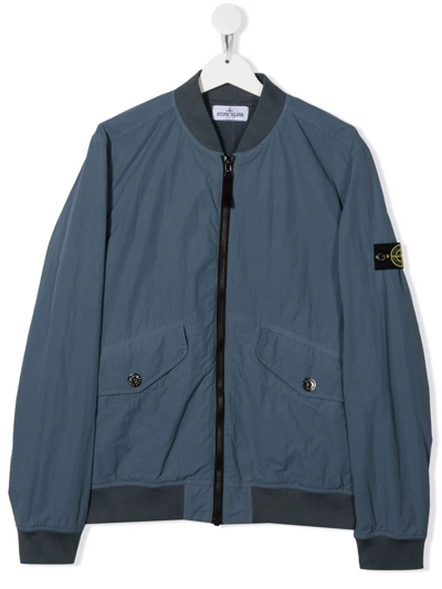Shop Stone Island Junior Logo-patch Detail Bomber Jacket In Blue