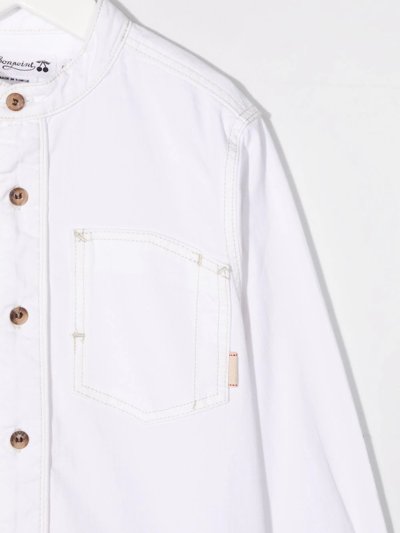 Shop Bonpoint Teen Collarless Denim Shirt In White