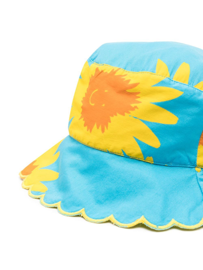 Shop Stella Mccartney Scalloped Floral-print Bucket Hat In Blue