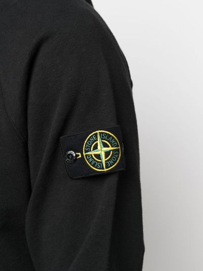 Shop Stone Island Compass-patch Cotton Hoodie In Black