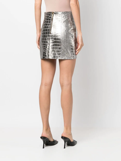 Shop Roberto Cavalli Embossed Crocodile Effect Skirt In Silver