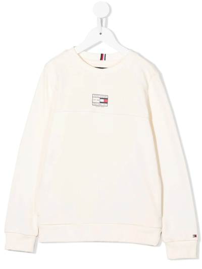 Shop Tommy Hilfiger Junior Logo-print Organic-cotton Sweatshirt In Neutrals
