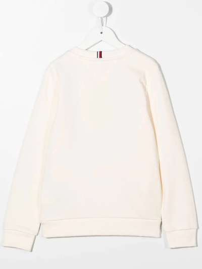 Shop Tommy Hilfiger Junior Logo-print Organic-cotton Sweatshirt In Neutrals
