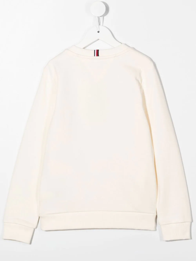 Tommy Hilfiger Junior Logo-print Organic-cotton Sweatshirt In Neutrals