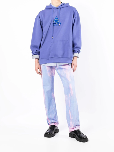 Shop Ader Error Embroidered-logo Asymmetric-pocket Hoodie In Purple