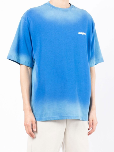 Shop Ader Error Faded-trim Short-sleeve T-shirt In Blue
