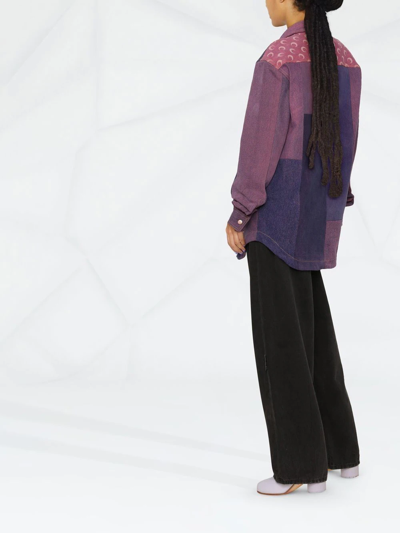 Marine Serre Patchwork Oversized Denim Shirt In Pink