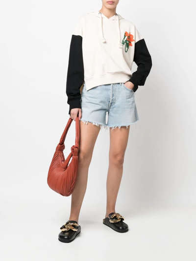 Shop Jw Anderson Floral-embroidered Contrast-sleeve Hoodie In Neutrals