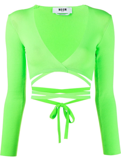 Shop Msgm All-around Tie Fastening Top In Green