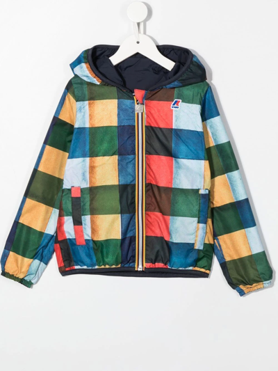 K-way Check-print Hooded Jacket In Blue