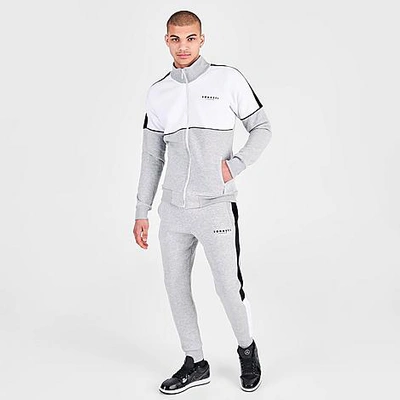 Shop Sonneti Men's Emmet Full-zip Fleece Track Suit In Grey/white