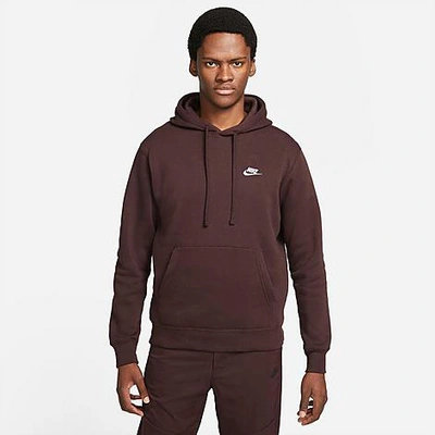 Shop Nike Sportswear Club Fleece Embroidered Hoodie In Brown Basalt/brown Basalt/white