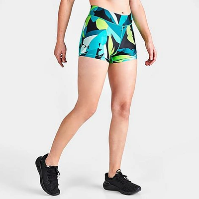 Shop Under Armour Women's Heatgear Mid-rise Printed Shorty Shorts In Neptune/sea Mist