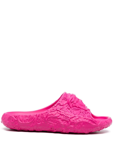 Shop Versace Medusa Dimensions Pool Sliders In Pink