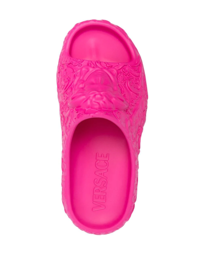 Shop Versace Medusa Dimensions Pool Sliders In Pink