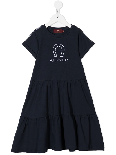 Shop Aigner Teen Logo-print A-line T-shirt Dress In Blue