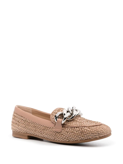 Shop Casadei Chain-link Woven Loafers In Neutrals