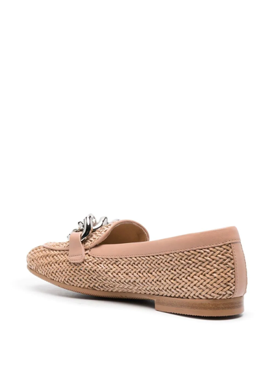 Shop Casadei Chain-link Woven Loafers In Neutrals