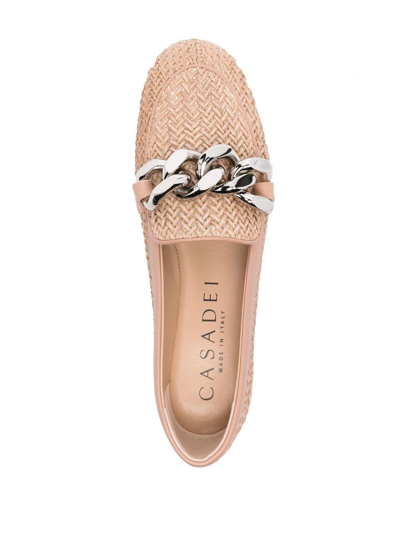 Shop Casadei Chain-link Woven Loafers In Neutrals