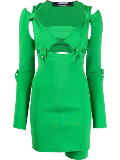 Shop Jacquemus Mari Cut-out Fitted Mini Dress In Green