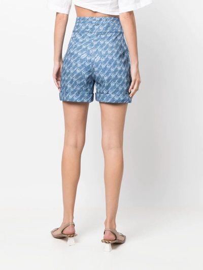 Shop Fendi Monogram-print Denim Shorts In Blue