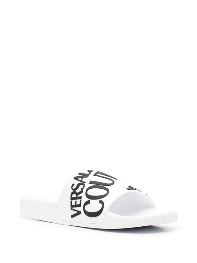 Shop Versace Jeans Couture Logo-print Pool Sliders In White