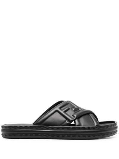 Shop Fendi Ff Logo-embossed Slide Sandals In Black