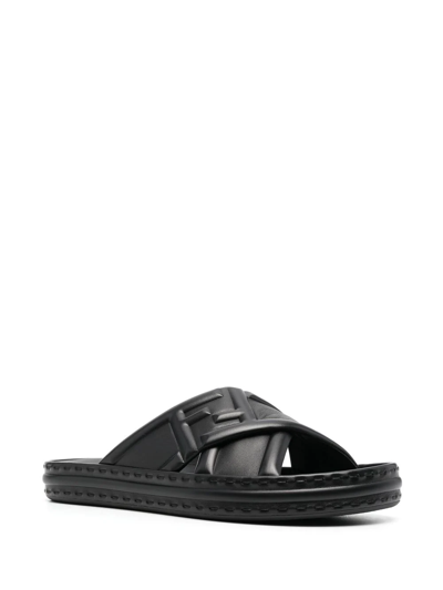 Shop Fendi Ff Logo-embossed Slide Sandals In Black