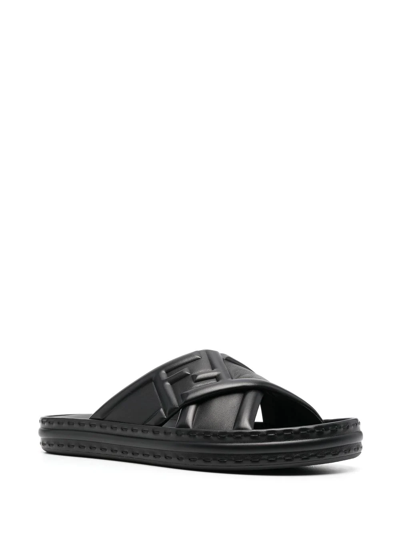 Fendi Ff Logo-embossed Slide Sandals In Black
