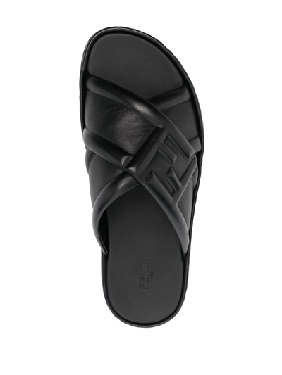 Fendi Ff Logo-embossed Slide Sandals In Black