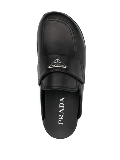 Shop Prada Triangle-logo Leather Slippers In Black
