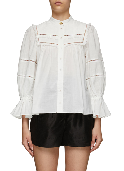 Shop Aje 'recurrence' Frill Detail Button Up Cotton Poplin Blouse In White