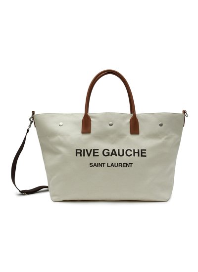 Shop Saint Laurent ‘rive Gauche' Canvas Weekender Tote Bag In White