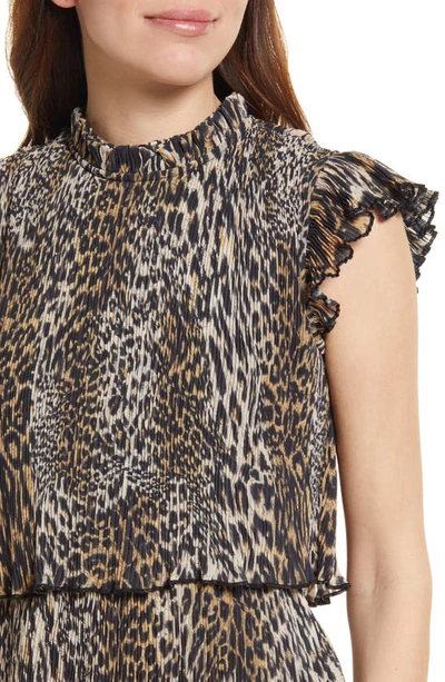 Shop Allsaints Antheia Kiku Plissé Leopard Print Dress In Honey Brown