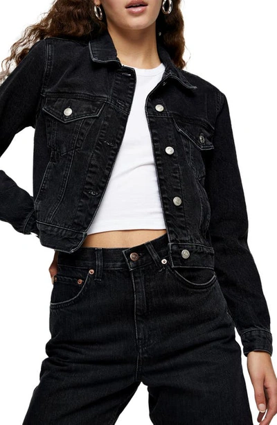 Shop Topshop Tilda Washed Black Denim Jacket