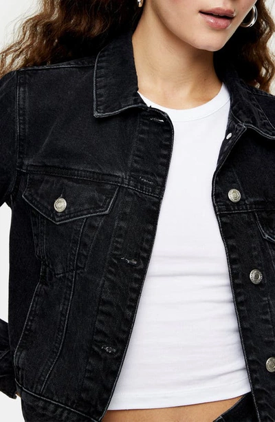 Shop Topshop Tilda Washed Black Denim Jacket