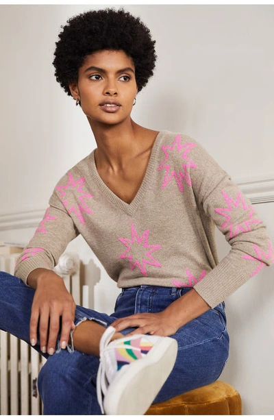 Shop Boden Cashmere V-neck Sweater In Neon Starburst Grey