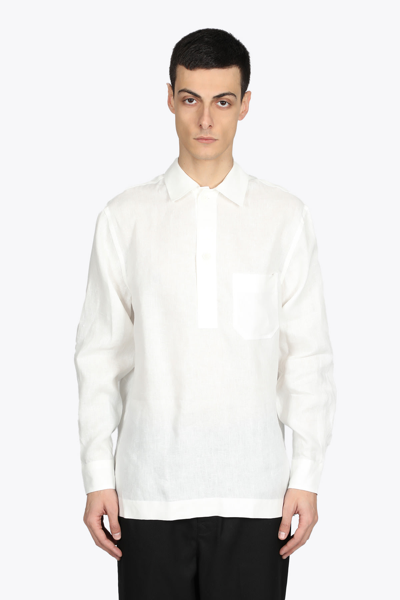 Shop Aglini Panna White Linen Polo/shirt With Long Sleeves