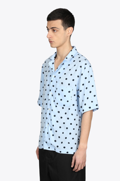 Shop Aglini Pois Blu Light Blue Polka Dots Lyocell Shirt With Short Sleeves