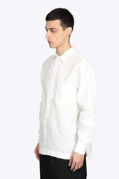 Shop Aglini Panna White Linen Polo/shirt With Long Sleeves