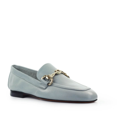 Shop Doucal's Doucals Light Blue Loafer With Gold Logo In Azzurro