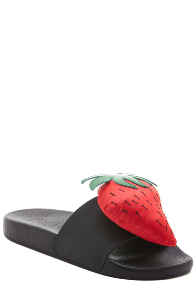 Jw Anderson Strawberry-motif Pool Slides In Black