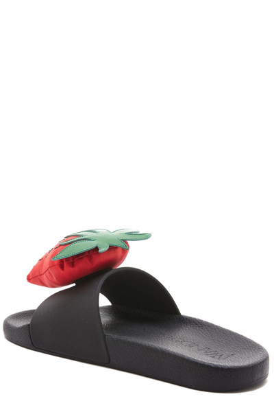 Jw Anderson Strawberry-motif Pool Slides In Black