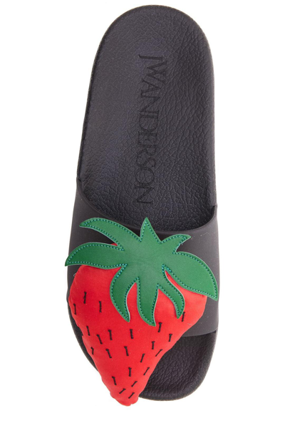 Jw Anderson Strawberry-motif Pool Slides In Black