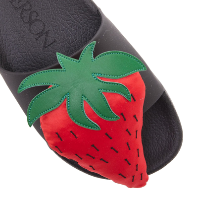 Jw Anderson Strawberry-motif Pool Slides In Black