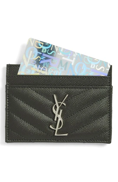 Shop Saint Laurent Monogram Leather Credit Card Case In Coal