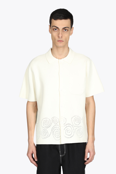 Stussy Perforated Swirl Knit Shirt Off-white Cotton Knit Shirt