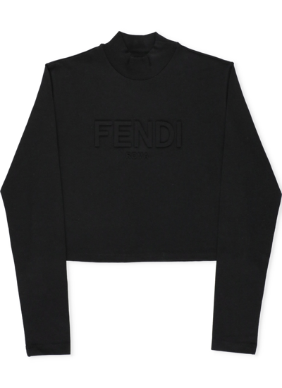 Shop Fendi Cotton Cropped T-shirt In Black