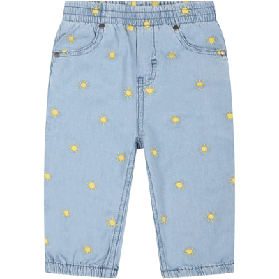 Shop Stella Mccartney Light-blue Jeans For Baby Girl With Yellow Sun In Denim