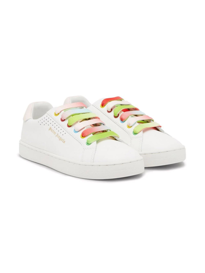 Shop Palm Angels White Leather Sneakers In Bianco